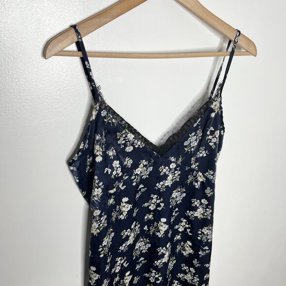 Kenzie Francescas Women Satin Floral Midi Slip Dress Medium Navy Lace Side Slit - Picture 6 of 13